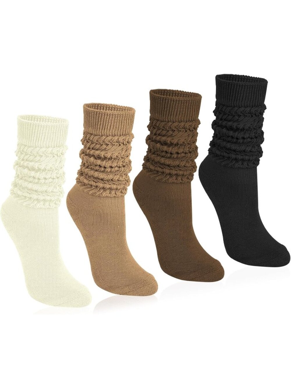 🧦Women's Black Brown 4 Pairs Slouchy Socks Boot Long Knee High Slouch Socks